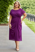 Load image into Gallery viewer, Purple Chiffon Plus Size A Line Ruched Mother of the Bride Dress with Ruffles