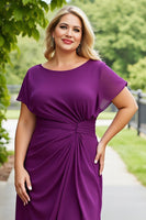Load image into Gallery viewer, Purple Chiffon Plus Size A Line Ruched Mother of the Bride Dress with Ruffles