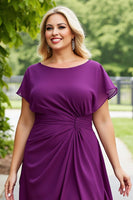 Load image into Gallery viewer, Purple Chiffon Plus Size A Line Ruched Mother of the Bride Dress with Ruffles