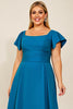 Load image into Gallery viewer, Peacock Satin Square Neck Plus Size Mother of the Bride Dress