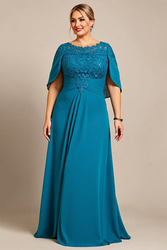 Peacock Chiffon Plus Size Mother of the Bride Dress with Appliques