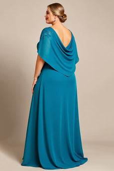 Peacock Chiffon Plus Size Mother of the Bride Dress with Appliques