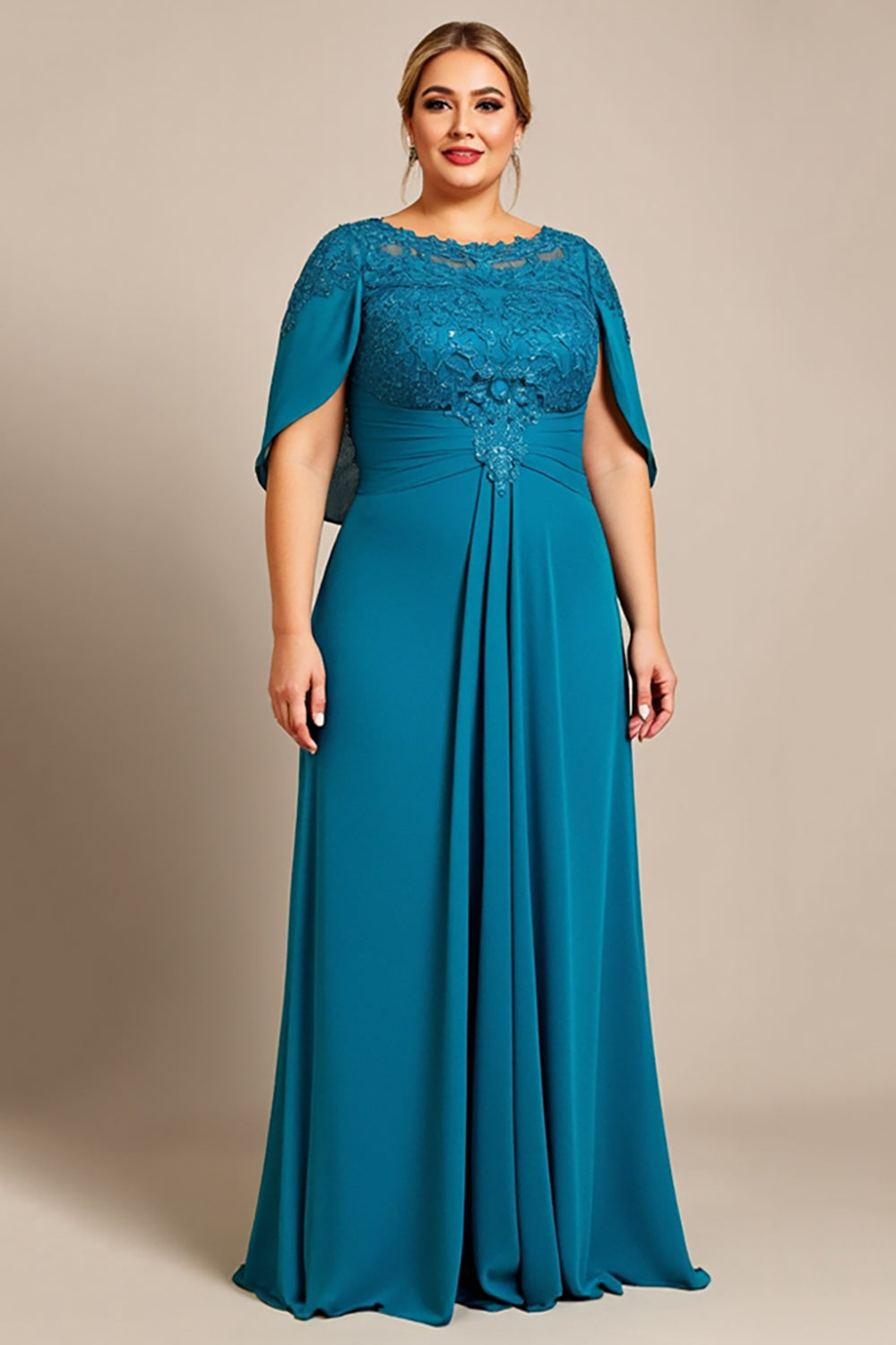Peacock Chiffon Plus Size Mother of the Bride Dress with Appliques