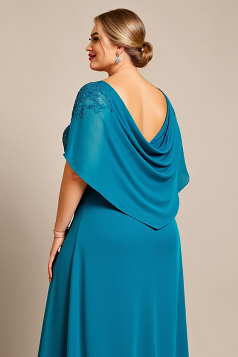 Load image into Gallery viewer, Peacock Chiffon Plus Size Mother of the Bride Dress with Appliques