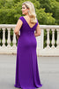 Load image into Gallery viewer, Purple V Neck Plus Size Ruched Mother of the Bride Dress