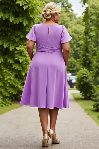 Lilac Plus Size Chiffon A Line Ruched Midi Mother of the Bride Dress with Ruffles