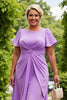Load image into Gallery viewer, Lilac Plus Size Chiffon A Line Ruched Midi Mother of the Bride Dress with Ruffles