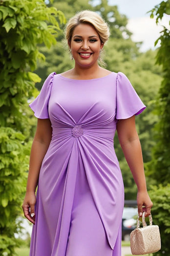 Lilac Plus Size Chiffon A Line Ruched Midi Mother of the Bride Dress with Ruffles