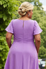Load image into Gallery viewer, Lilac Plus Size Chiffon A Line Ruched Midi Mother of the Bride Dress with Ruffles