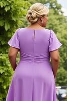 Load image into Gallery viewer, Lilac Plus Size Chiffon A Line Ruched Midi Mother of the Bride Dress with Ruffles