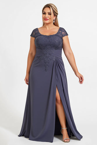 Twilight A Line Appliqued Plus Size Mother of the Bride Dress with Slit