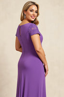 Load image into Gallery viewer, Purple V Neck Ruched Maxi Mother of the Bride Dress