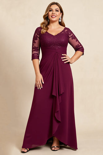 Burgundy Plus Size Appliqued Chiffon Mother of the Bride Dress
