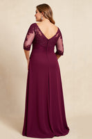 Load image into Gallery viewer, Burgundy Plus Size Appliqued Chiffon Mother of the Bride Dress