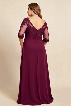Burgundy Plus Size Appliqued Chiffon Mother of the Bride Dress