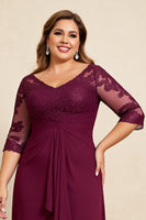 Load image into Gallery viewer, Burgundy Plus Size Appliqued Chiffon Mother of the Bride Dress
