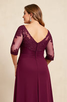Load image into Gallery viewer, Burgundy Plus Size Appliqued Chiffon Mother of the Bride Dress