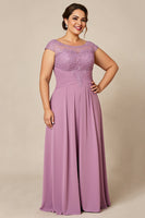 Load image into Gallery viewer, Dusty Rose Plus Size A Line Mother of the Bride Dress with Appliques
