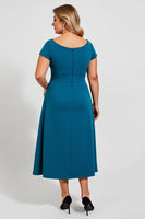Load image into Gallery viewer, Peacock Square Neck Midi Mother of the Bride Dress with Bow