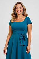 Load image into Gallery viewer, Peacock Square Neck Midi Mother of the Bride Dress with Bow