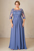 Load image into Gallery viewer, Dusty Blue Plus Size Blue Ruched Mother of the Bride Dress with Appliques