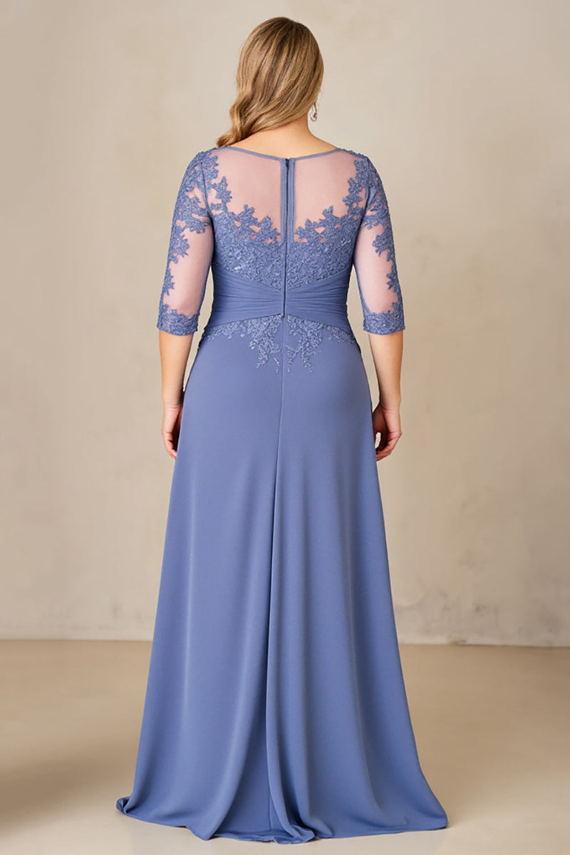 Load image into Gallery viewer, Dusty Blue Plus Size Blue Ruched Mother of the Bride Dress with Appliques