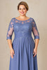 Load image into Gallery viewer, Dusty Blue Plus Size Blue Ruched Mother of the Bride Dress with Appliques