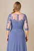 Load image into Gallery viewer, Dusty Blue Plus Size Blue Ruched Mother of the Bride Dress with Appliques