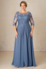 Load image into Gallery viewer, Dusty Blue Plus Size Blue Ruched Mother of the Bride Dress with Appliques