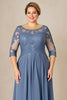 Load image into Gallery viewer, Dusty Blue Plus Size Blue Ruched Mother of the Bride Dress with Appliques