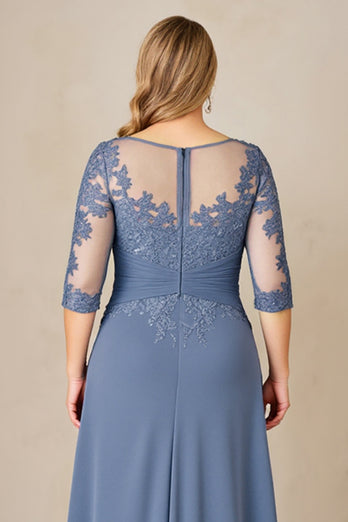 Dusty Blue Plus Size Blue Ruched Mother of the Bride Dress with Appliques