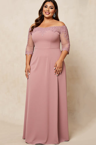 Dusty Rose Off the Shoulder Plus Size Mother of the Bride Dress with Appliques