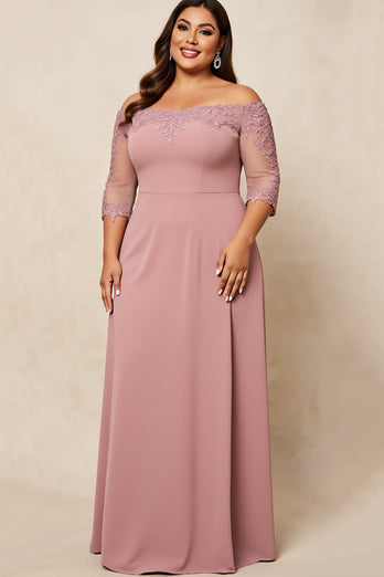 Dusty Rose Off the Shoulder Plus Size Mother of the Bride Dress with Appliques