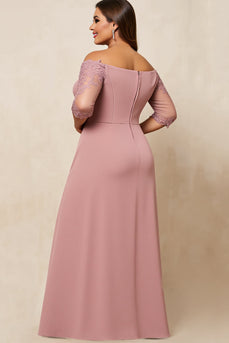 Dusty Rose Off the Shoulder Plus Size Mother of the Bride Dress with Appliques