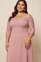 Load image into Gallery viewer, Dusty Rose Off the Shoulder Plus Size Mother of the Bride Dress with Appliques