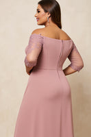 Load image into Gallery viewer, Dusty Rose Off the Shoulder Plus Size Mother of the Bride Dress with Appliques
