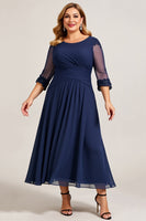 Load image into Gallery viewer, Navy Plus Size A Line Ruched Chiffon Mother of the Bride Dress