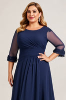Load image into Gallery viewer, Navy Plus Size A Line Ruched Chiffon Mother of the Bride Dress