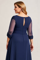 Load image into Gallery viewer, Navy Plus Size A Line Ruched Chiffon Mother of the Bride Dress