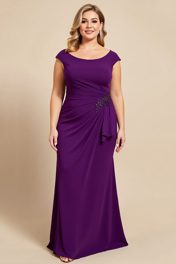 Purple Ruched Scoop Neck Mother of the Bride Dress