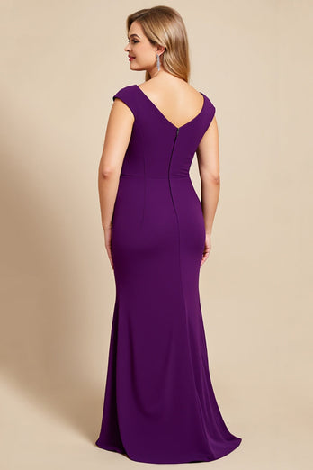 Purple Ruched Scoop Neck Mother of the Bride Dress
