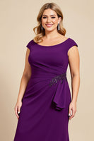Load image into Gallery viewer, Purple Ruched Scoop Neck Mother of the Bride Dress