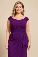 Load image into Gallery viewer, Purple Ruched Scoop Neck Mother of the Bride Dress