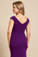 Load image into Gallery viewer, Purple Ruched Scoop Neck Mother of the Bride Dress