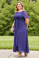 Load image into Gallery viewer, Navy Ruched Chiffon Plus Size Mother of the Bride Dress with Ruffles