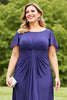 Load image into Gallery viewer, Navy Ruched Chiffon Plus Size Mother of the Bride Dress with Ruffles