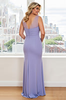 Load image into Gallery viewer, Lavender Sheath Ruched Plus Size Mother of the Bride Dress with Ruffles