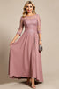 Load image into Gallery viewer, Dusty Rose Illusion Boat Neck Mother of the Bride Dress with Appliques