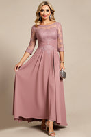 Load image into Gallery viewer, Dusty Rose Illusion Boat Neck Mother of the Bride Dress with Appliques