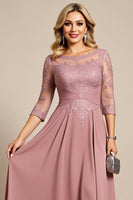 Load image into Gallery viewer, Dusty Rose Illusion Boat Neck Mother of the Bride Dress with Appliques